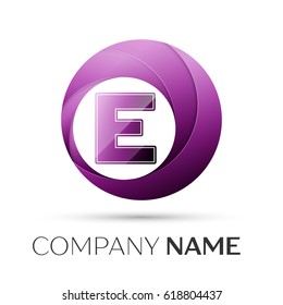 Letter E vector logo symbol in the colorful circle on grey background. Vector template for your design