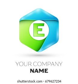 Letter E vector logo symbol in the colorful hexagonal on white background. Vector template for your design