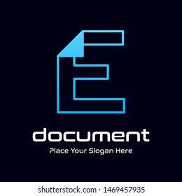 Letter E vector logo template with paper or page symbol. This alphabet suitable for office, data, administration.