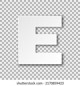Letter E vector paper cut illustration. Monochrome volumetric font on transparent background. Best for polygraphy, print, posters, cards and web design. Editable vector illustration EPS 10.