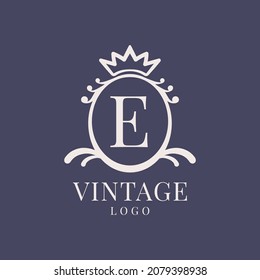 letter E vintage logo design for classic beauty product, rustic brand, wedding, spa, salon, hotel