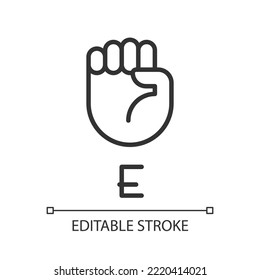 Letter E Visualization In ASL Pixel Perfect Linear Icon. People With Deafness Support. Thin Line Illustration. Contour Symbol. Vector Outline Drawing. Editable Stroke. Arial Font Used