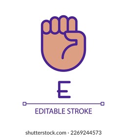 Letter E visualization in ASL pixel perfect RGB color icon. People with deafness support. Isolated vector illustration. Simple filled line drawing. Editable stroke. Arial font used