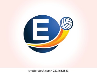 Letter E Volleyball Logo Design For Volleyball Club Symbol Vector Template. Volleyball Sign Template Design.