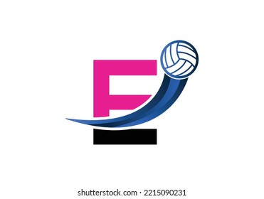 Letter E Volleyball Logo Design For Volleyball Club Symbol Vector Template. Volleyball Sign Template Design.