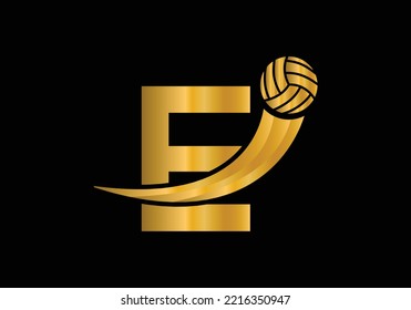 Letter E Volleyball Logo Design For Volleyball Club Symbol Vector Template. Volleyball Sign Template Design.