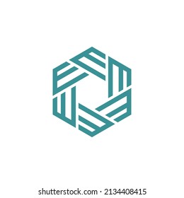 Letter E W Hexagon Cube Logo Design Vector illustration