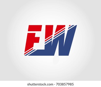 Letter E and W red and blue combination logo