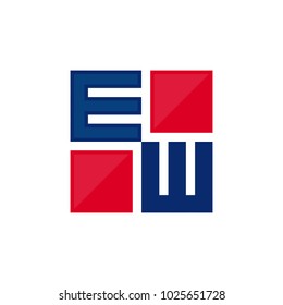 letter E and W square vector logo.