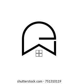 letter e w with windows home symbol logo vector