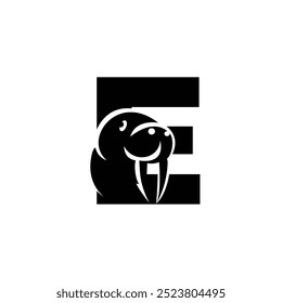 Letter E Walrus logo icon vector