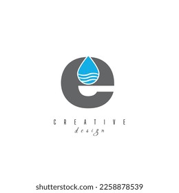 Logo-Vorlage für Buchstaben E und Wassertropfen Illustration Design