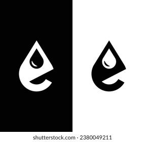 Diseño del logotipo de la carta E Water Drop. Logo en blanco y negro. Usable para logotipos de empresas. Plantilla de diseño de logotipos de vectores planos