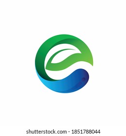 letter e with water and leaf vector