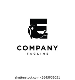 Letter E Whale Cute Logo Icon Vector