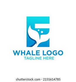 Letter E Whale Logo Design Template Inspiration, Vector Illustration.
