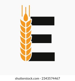 Letra E Logotipo De Trigo Para Plantilla De Vector De Símbolo Agrícola