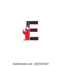 Letter E with wine bottle icon logo vector template