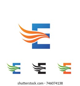 Letter E wing flying logo icon template