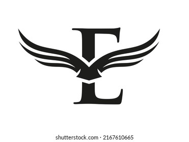 Diseño del logotipo de la carta E Wing. Logo De La Letra Inicial De Ala Volante E. Concepto de símbolo de la letra E Wings