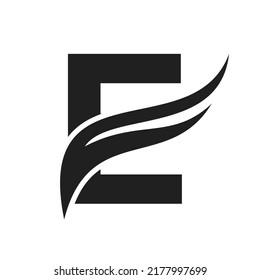 Letter E Wing Logo Design. Transportation Logo Letter E and Wings Concept