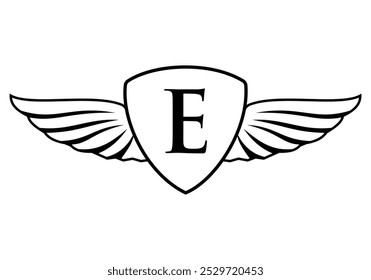 Letter E Wing Logo With Shield Icon Concept For Freight and Transportation Symbol