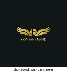 Letter E And Wings In Luxury And Elegant Golden Style Logo Design