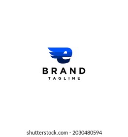 letter e with wings on blue color theme