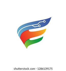 Letter E Wings Tech Logo Vector