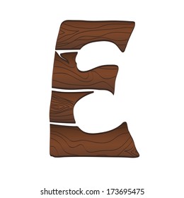 Letter E from wood isolated on the white. Vector