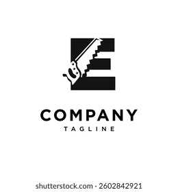 Letter E Wood Saw Logo Icon Vector