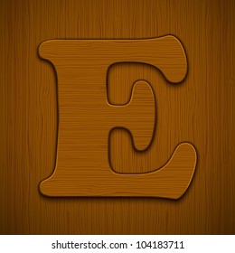 Letter "E". Wooden alphabet. Vector illustration.