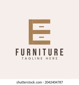 Letter E with wooden furniture concept logo design inspiration