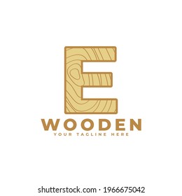 Letter E with Wooden Texture Logo. Usable for Business, Architecture, Real Estate, Construction and Building Logos