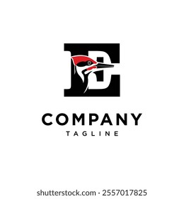 Letter E Woodpecker Logo Icon Vector