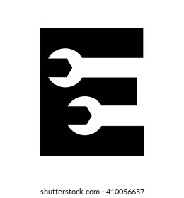 letter E and wrench symbol logo vector.