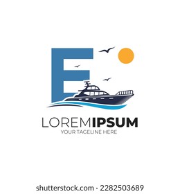 Letter E Yacht Logo Design Vector Illustration