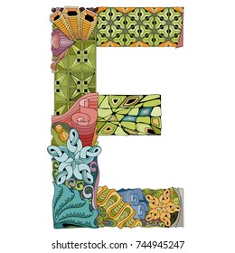 Letter E zentangle. Vector decorative object