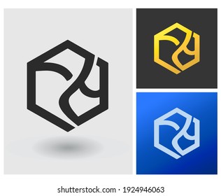 Letter EA EE hexagonal logo brand