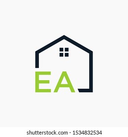 letter EA Line House Real Estate Logo. home initial E A concept. Construction logo template, Home and Real Estate icon. Housing Complex Simple Vector Logo Template. - vector