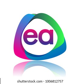 Letter EA logo with colorful splash background, letter combination logo design for creative industry, web, business and company.