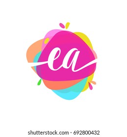 Letter EA logo with colorful splash background, letter combination logo design for creative industry, web, business and company.