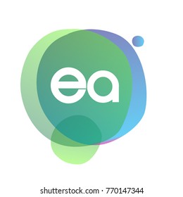 Letter EA logo with colorful splash background, letter combination logo design for creative industry, web, business and company.
