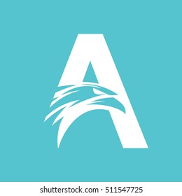 Letter A + Eagle Head Logo Vector - Turquoise Background