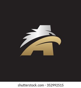 Letter A Eagle Head Silver Gold Logo Black Background