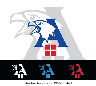 LETTER A EAGLE HOME LOGO, silhouette of great falcon head vector illustration