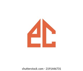 Letter EC, CE Simple Home Shape Logo Design. Creative and Modern Vector Illustration on White Background.