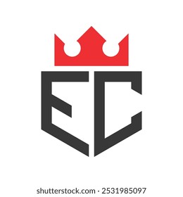 Letter EC Crown Logo. Crown on Letter EC Logo Design Template