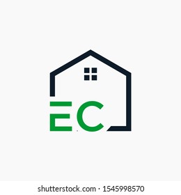 letter EC Line House Real Estate Logo. home initial E C concept. Construction logo template, Home and Real Estate icon. Housing Complex Simple Vector Logo Template. - vector