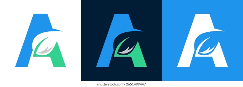 Letra A eco logotipo verde com folhas. , símbolo,alfabeto,botânica,natural